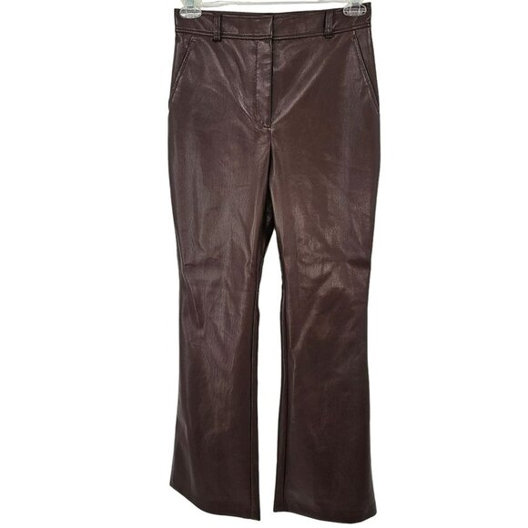 Aritiza Babaton Brown Leather Pants High Waisted Bootcut Vegan Coffee Bean 8 - Picture 2 of 9